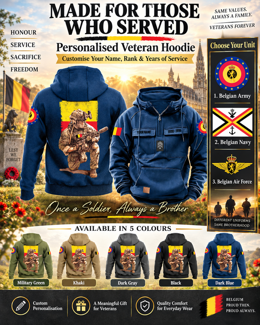 Sweat à capuche vintage personnalisé soldat/vétéran belge imprimé sur toute la surface - 27062401QA