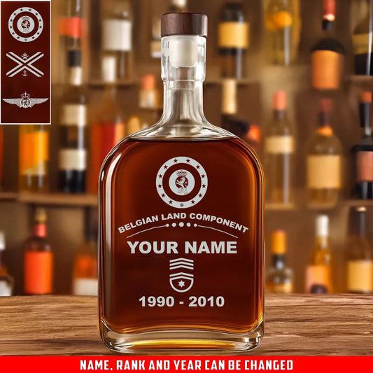 Personalized  Belgium Soldier/ Veteran With Rank, Name And Year Whiskey Bottle Glass - 17727552