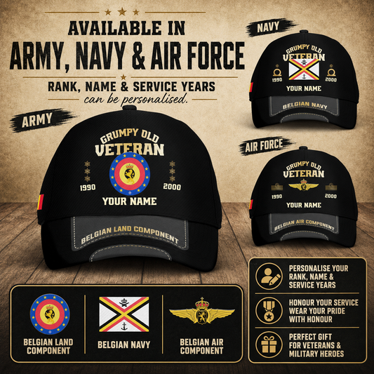 Belgian Veteran Cap – Grumpy Old, Custom Name & Rank - 1757376005
