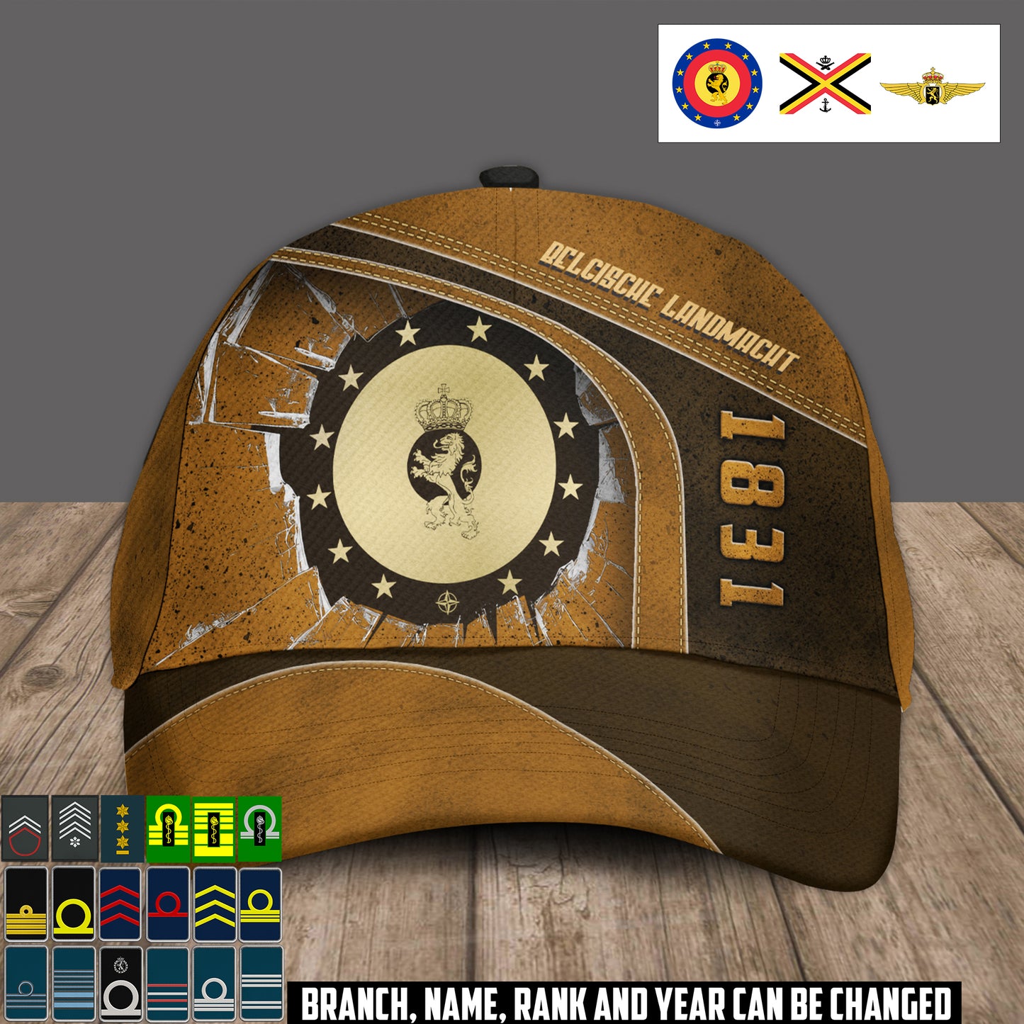 Personalized Rank, Year And Name Belgium Soldier/Veterans Baseball Cap - 17374176