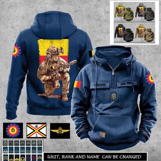 Sweat à capuche vintage personnalisé soldat/vétéran belge imprimé sur toute la surface - 27062401QA