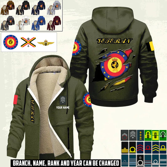 Personalized Belgium Soldier/ Veteran With Name And Rank Hoodie Zip Velvet Coat - 17367264