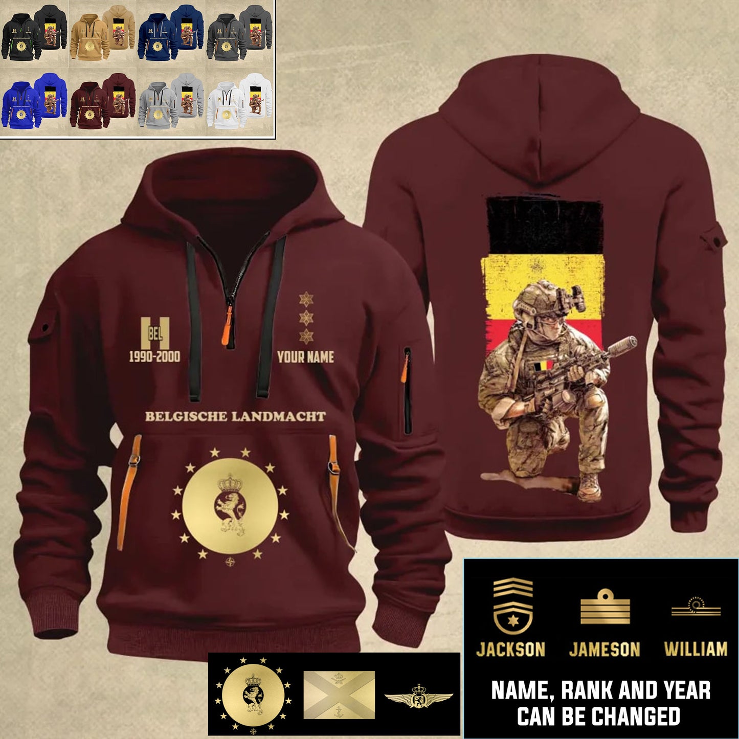Personalized Belgium Soldier/ Veteran With Name, Year And Rank Zip Hoodie Multicolor - 17363808