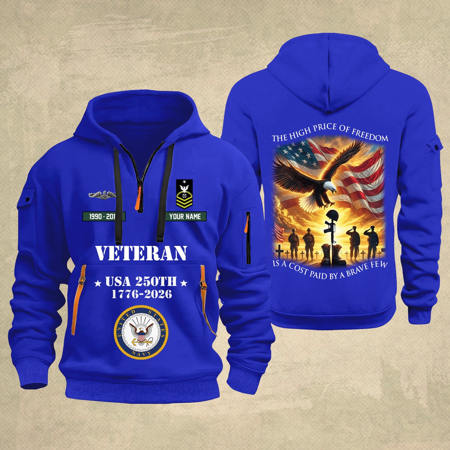Navy Badge - The High Price Of Freedom 250th USA – Personalized Military Zip Hoodie Multicolor - 17702496