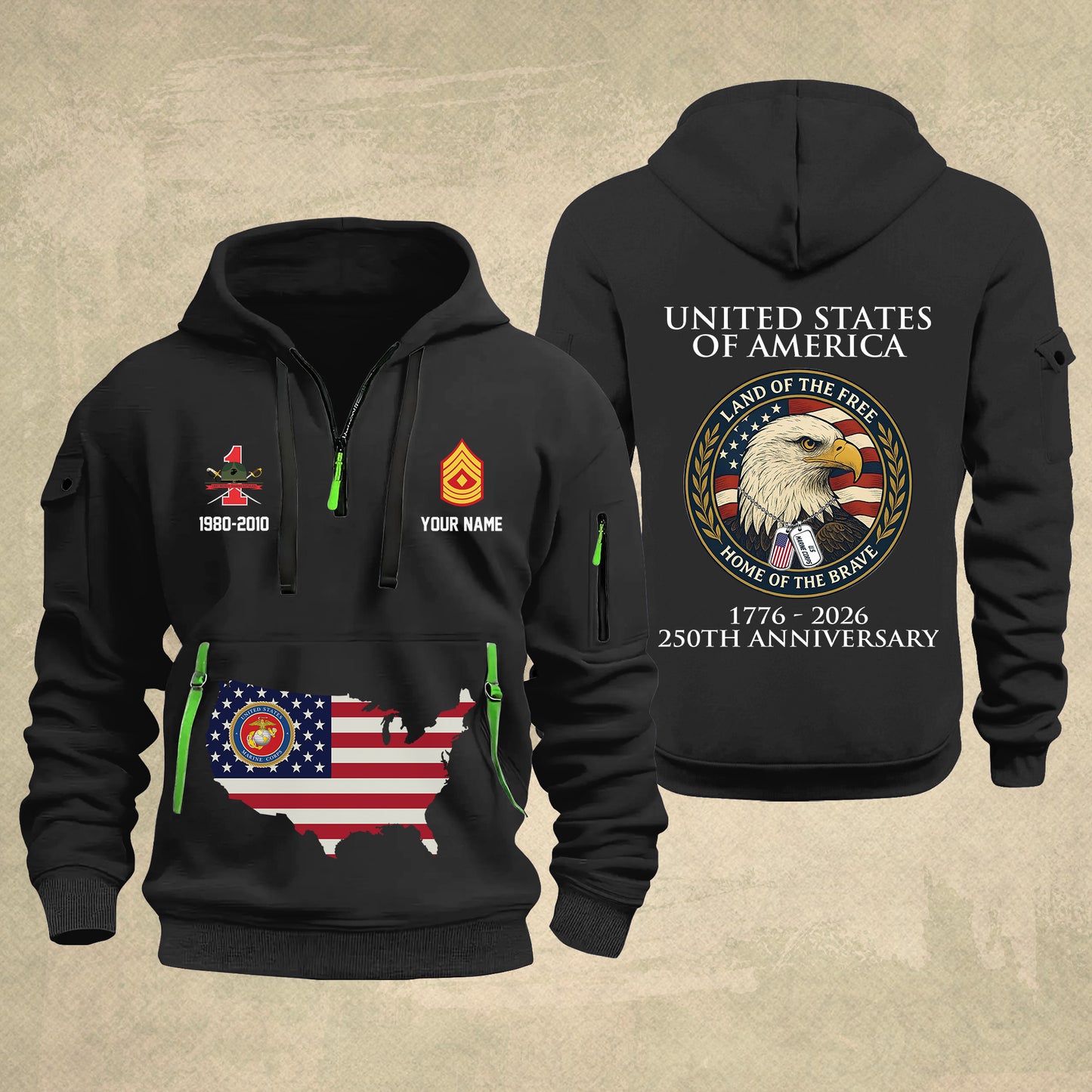 Marines Battalions - Personalized 250th America Anniversary Zip Hoodie Multicolor, Land Of The Free Home Of The Brave Zip Hoodie, Custom Military Branch Hoodie - 17691264