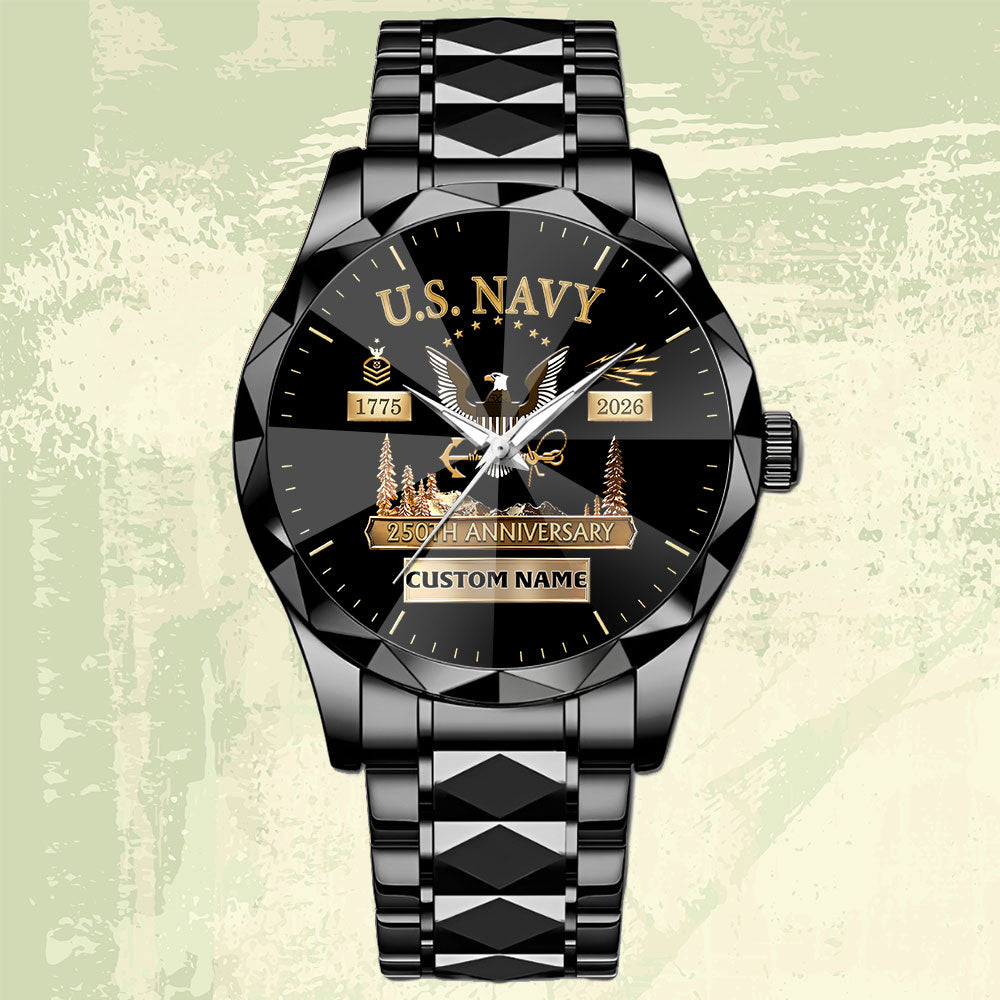 Navy Rating - Personalized US Soldier/ Veteran With Name, Rank And Year Gentleman Crystal Metal Watch - 1777334402