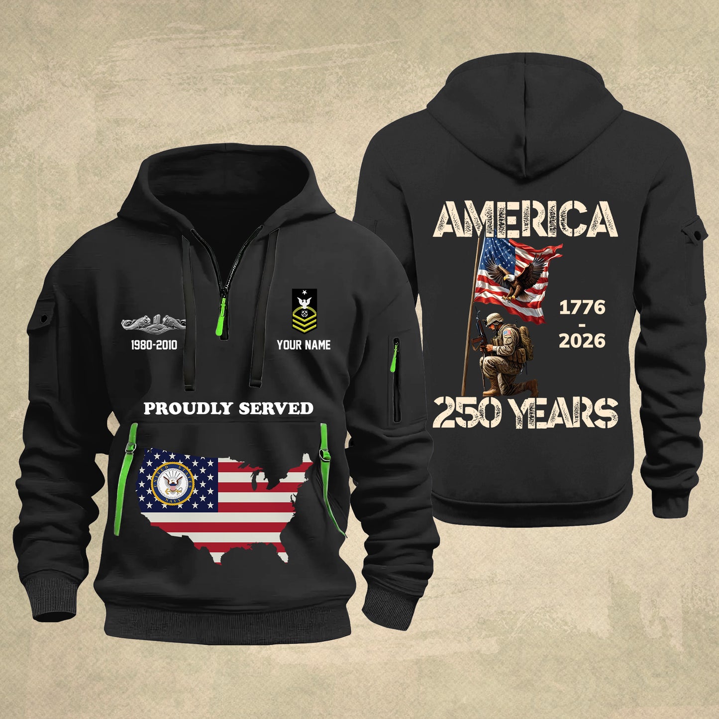 Navy Badge - Personalized America 250 Years Zip Hoodie Multicolor, Custom U.S. Soldier Branch Hoodie, Happy Independence Day, 4th Of July Zip Hoodie - 1769040002