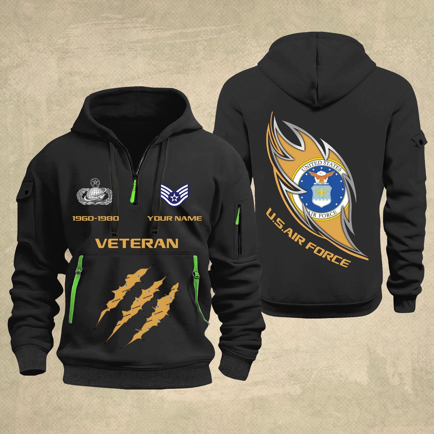 Air Force Badge - Personalized US Soldier/ Veteran With Name And Rank Zip Hoodie Multicolor - 17361216