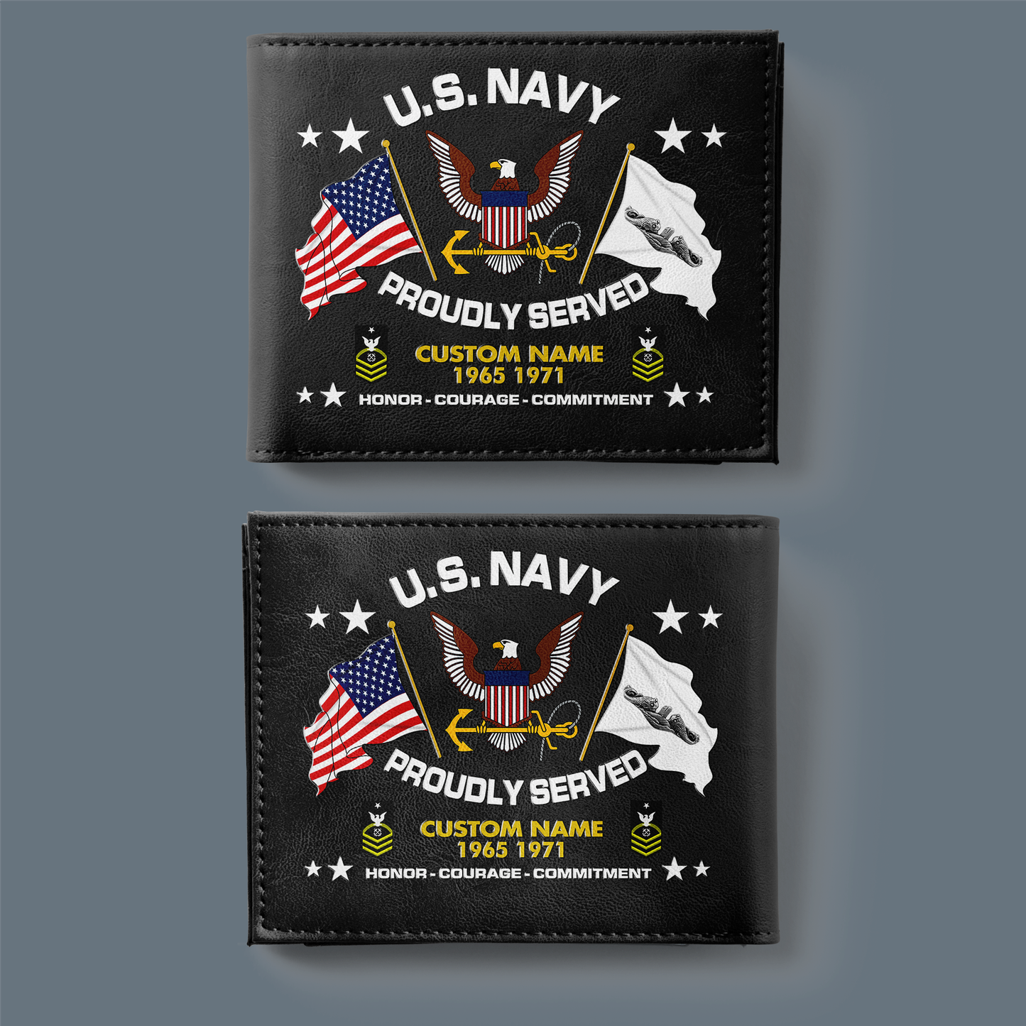 Navy Badge - Personalized US Soldier/ Veteran With Rank, Year And Name Leather Wallet - 1775692802