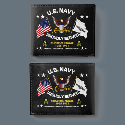 Navy Badge - Personalized US Soldier/ Veteran With Rank, Year And Name Leather Wallet - 1775692802