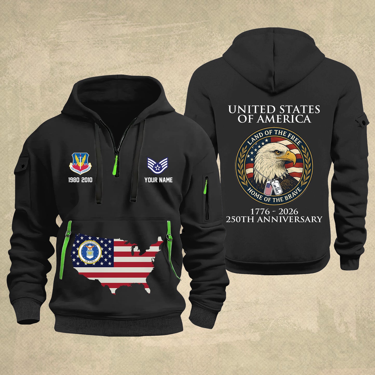 Air Force Command - Personalized 250th America Anniversary Zip Hoodie Multicolor, Land Of The Free Home Of The Brave Zip Hoodie, Custom Military Branch Hoodie - 17691264