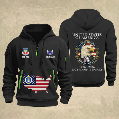 Air Force Command - Personalized 250th America Anniversary Zip Hoodie Multicolor, Land Of The Free Home Of The Brave Zip Hoodie, Custom Military Branch Hoodie - 17691264