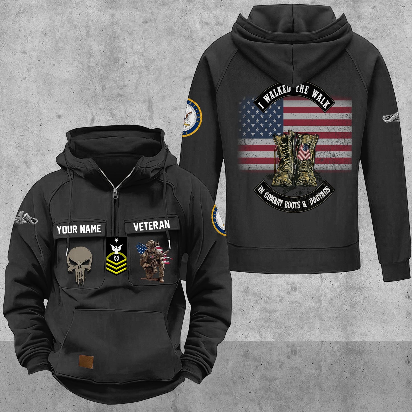 Navy Badge - Personalized US Soldier/ Veteran Vintage Hoodie All Over Printed - 17494272