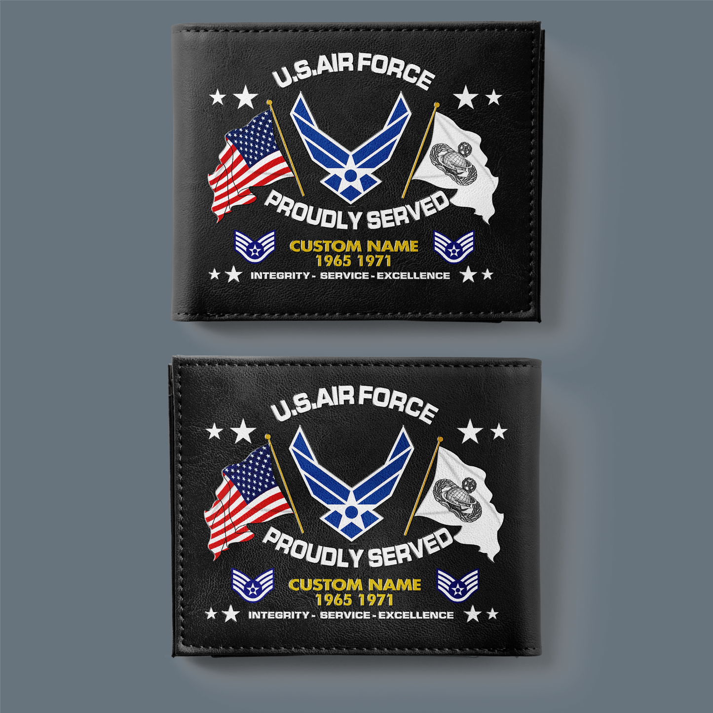 Air Force Badge - Personalized US Soldier/ Veteran With Rank, Year And Name Leather Wallet - 1775692802