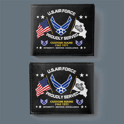 Air Force Badge - Personalized US Soldier/ Veteran With Rank, Year And Name Leather Wallet - 1775692802