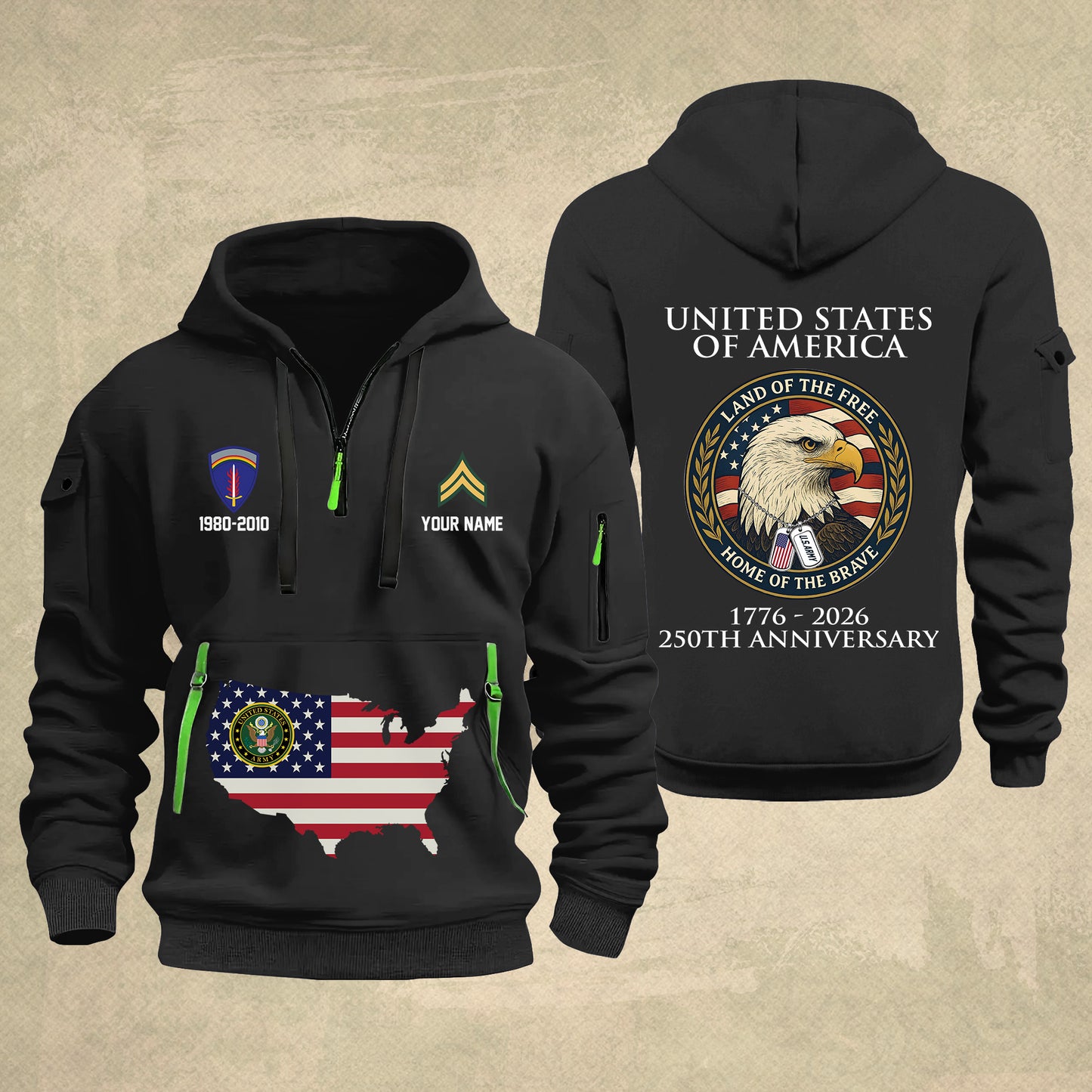 Army Division - Personalized 250th America Anniversary Zip Hoodie Multicolor, Land Of The Free Home Of The Brave Zip Hoodie, Custom Military Branch Hoodie - 17691264