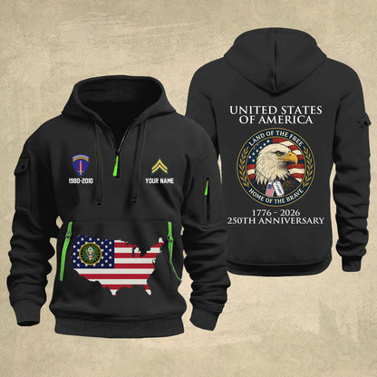 Army Division - Personalized 250th America Anniversary Zip Hoodie Multicolor, Land Of The Free Home Of The Brave Zip Hoodie, Custom Military Branch Hoodie - 17691264