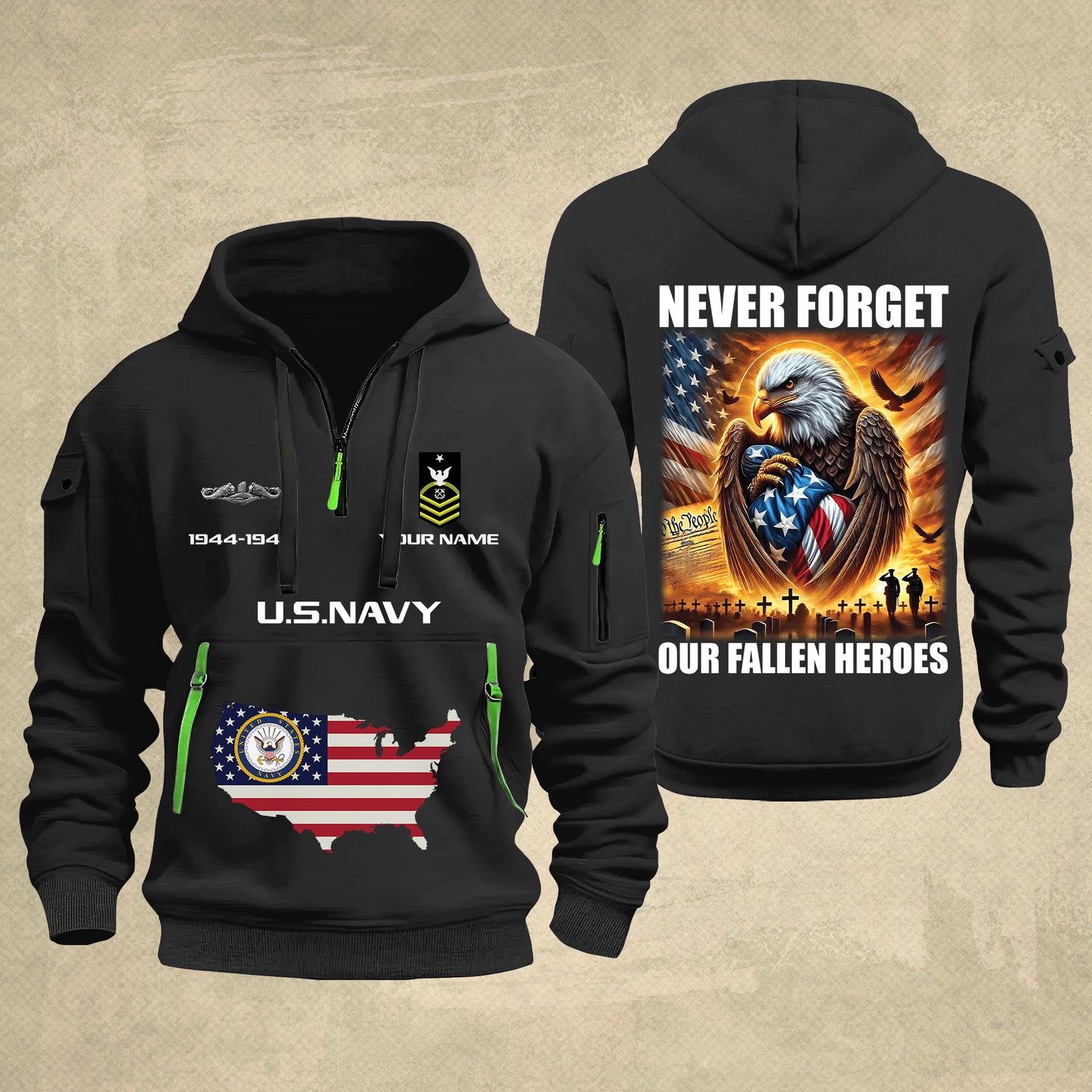 Navy Badge - Never Forget Our Fallen Heroes 250th USA – Personalized Zip Hoodie Multicolor, 4th of July Zip Hoodie Multicolor, Custom Military Zip Hoodie Multicolor - 17692128