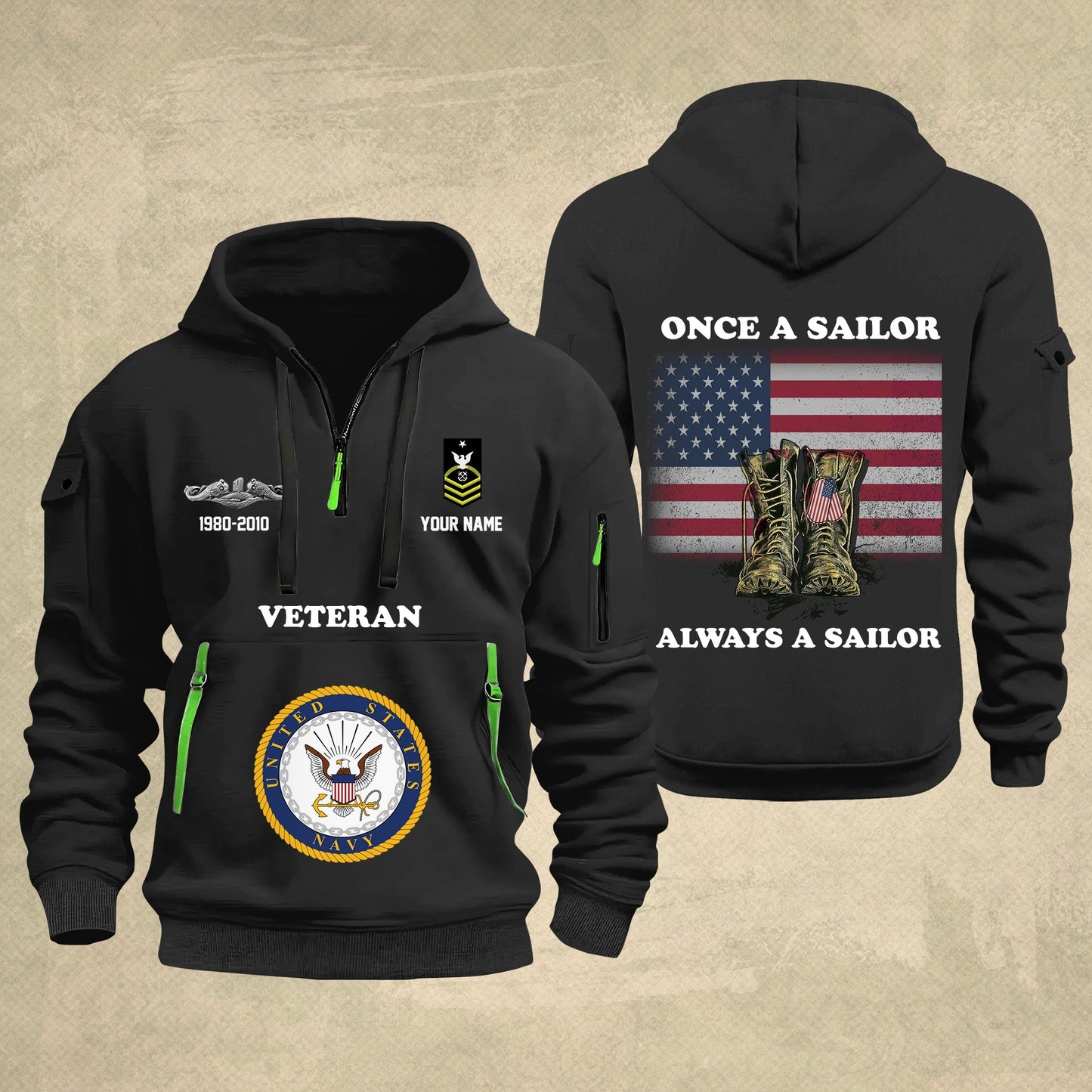 Navy Badge - Personalized US Soldier/ Veteran With Name And Rank Zip Hoodie Multicolor - 17044128