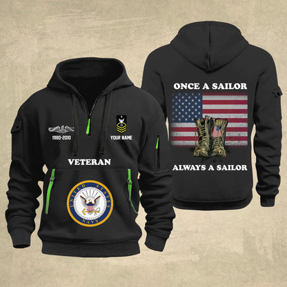 Navy Badge - Personalized US Soldier/ Veteran With Name And Rank Zip Hoodie Multicolor - 17044128