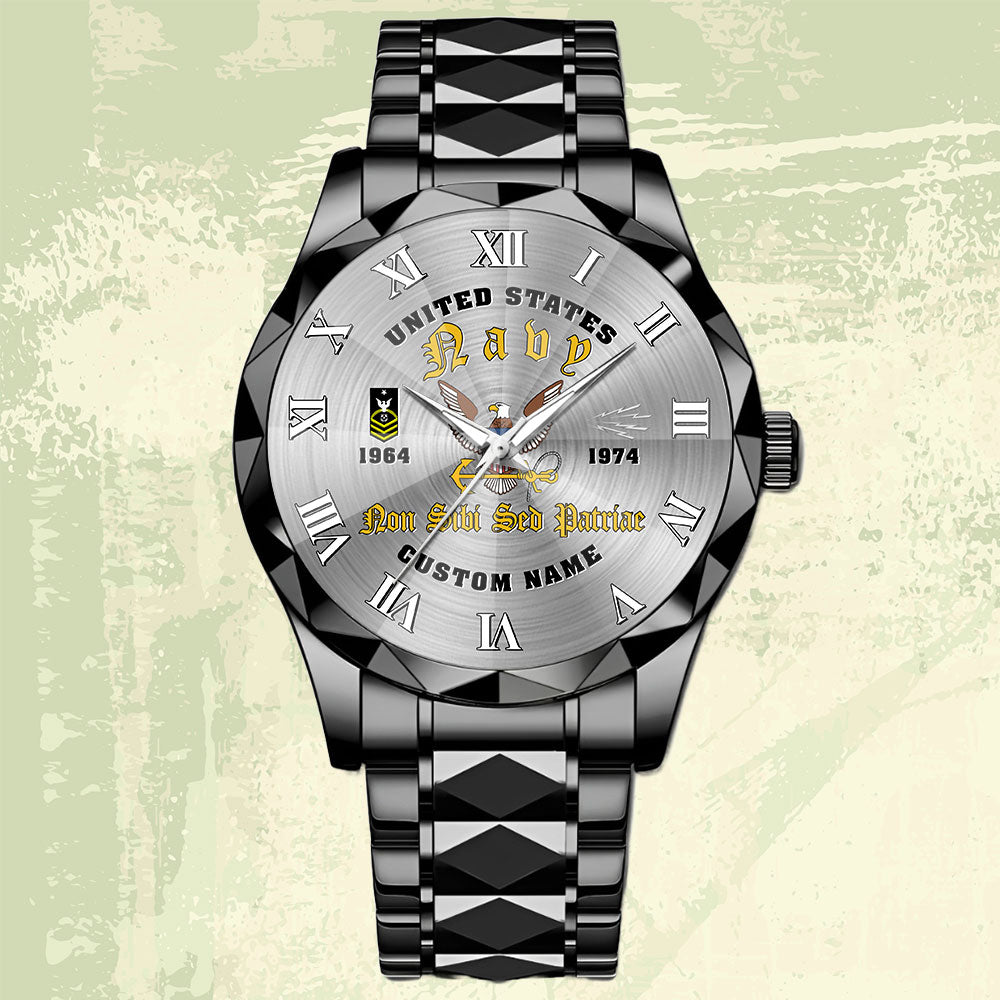 Navy Rating - Personalized US Soldier/ Veteran With Name, Rank And Year Gentleman Crystal Metal Watch - 17760384