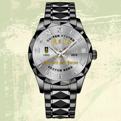 Navy Rating - Personalized US Soldier/ Veteran With Name, Rank And Year Gentleman Crystal Metal Watch - 17760384