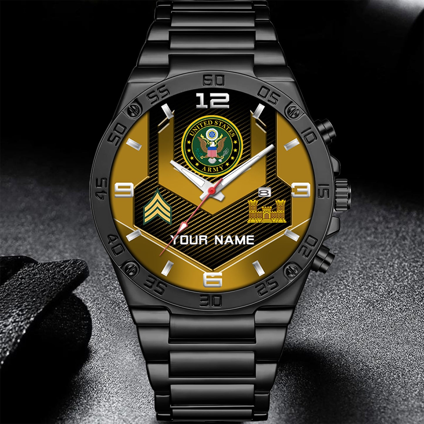 Army Branch - Personalized US Soldier/ Veteran With Name And Rank Gentleman Stainless Steel Watch - 17491680
