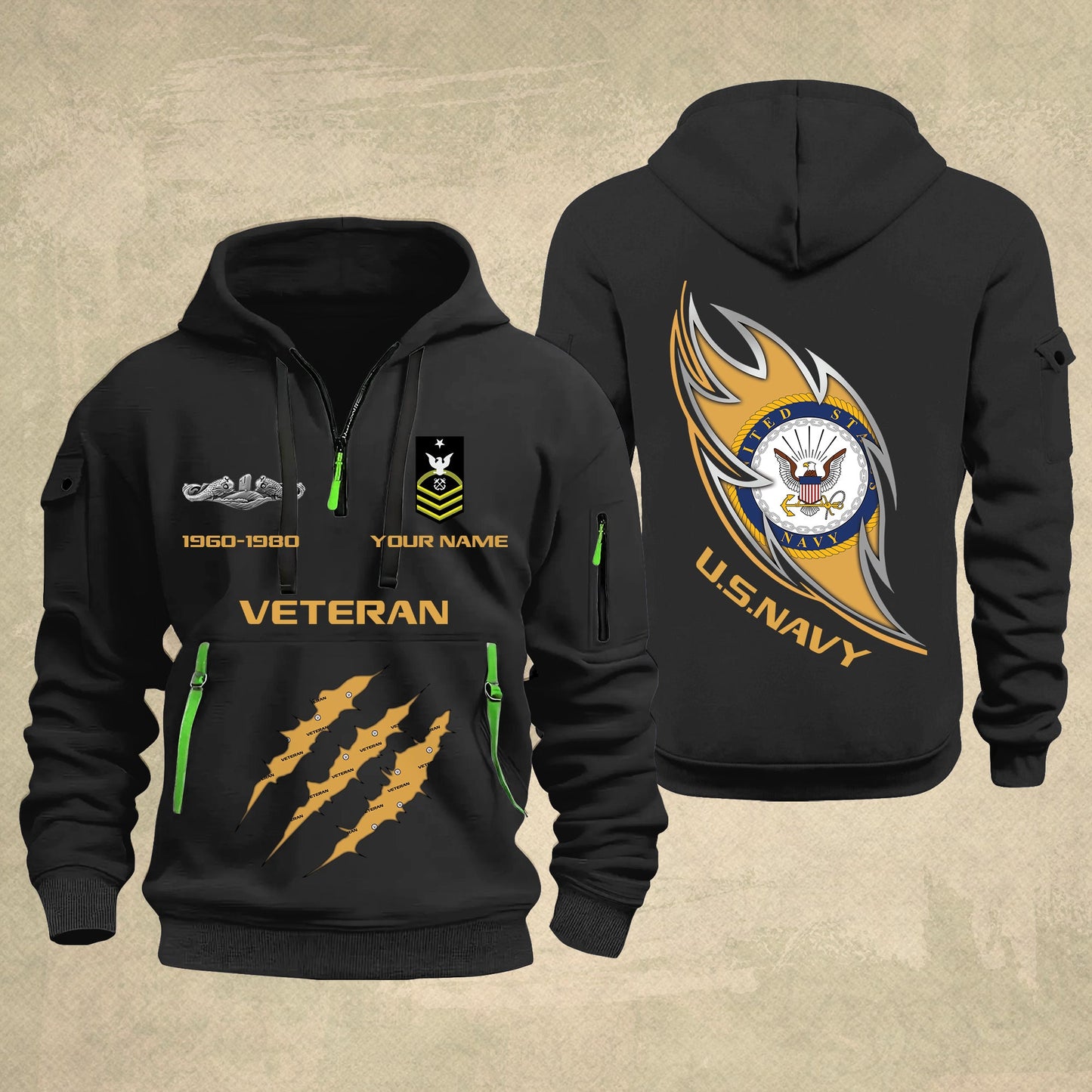 Navy Badge - Personalized US Soldier/ Veteran With Name And Rank Zip Hoodie Multicolor - 17361216