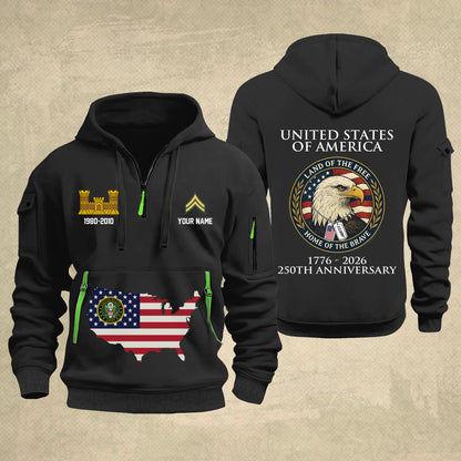 Army Branch - Personalized 250th America Anniversary Zip Hoodie Multicolor, Land Of The Free Home Of The Brave Zip Hoodie, Custom Military Branch Hoodie - 17691264