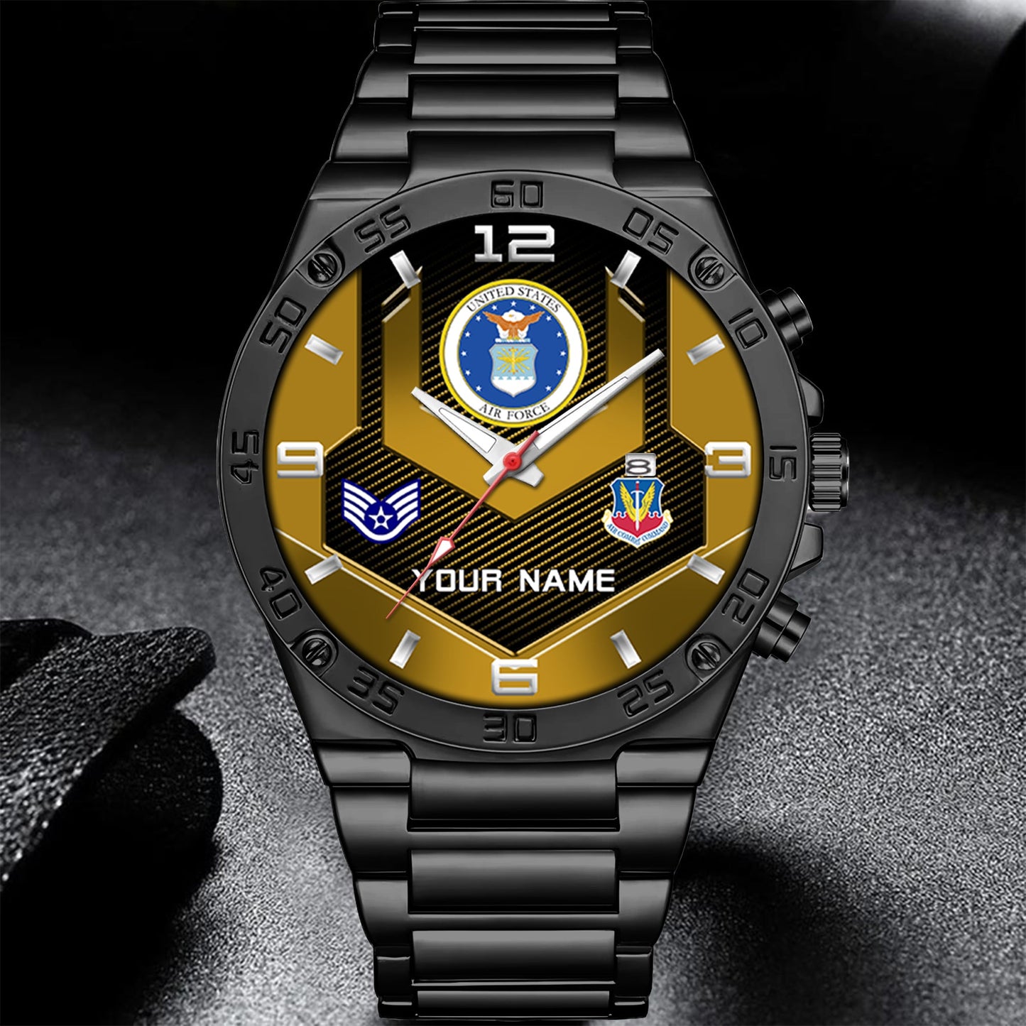 Air Force Command - Personalized US Soldier/ Veteran With Name And Rank Gentleman Stainless Steel Watch - 17491680