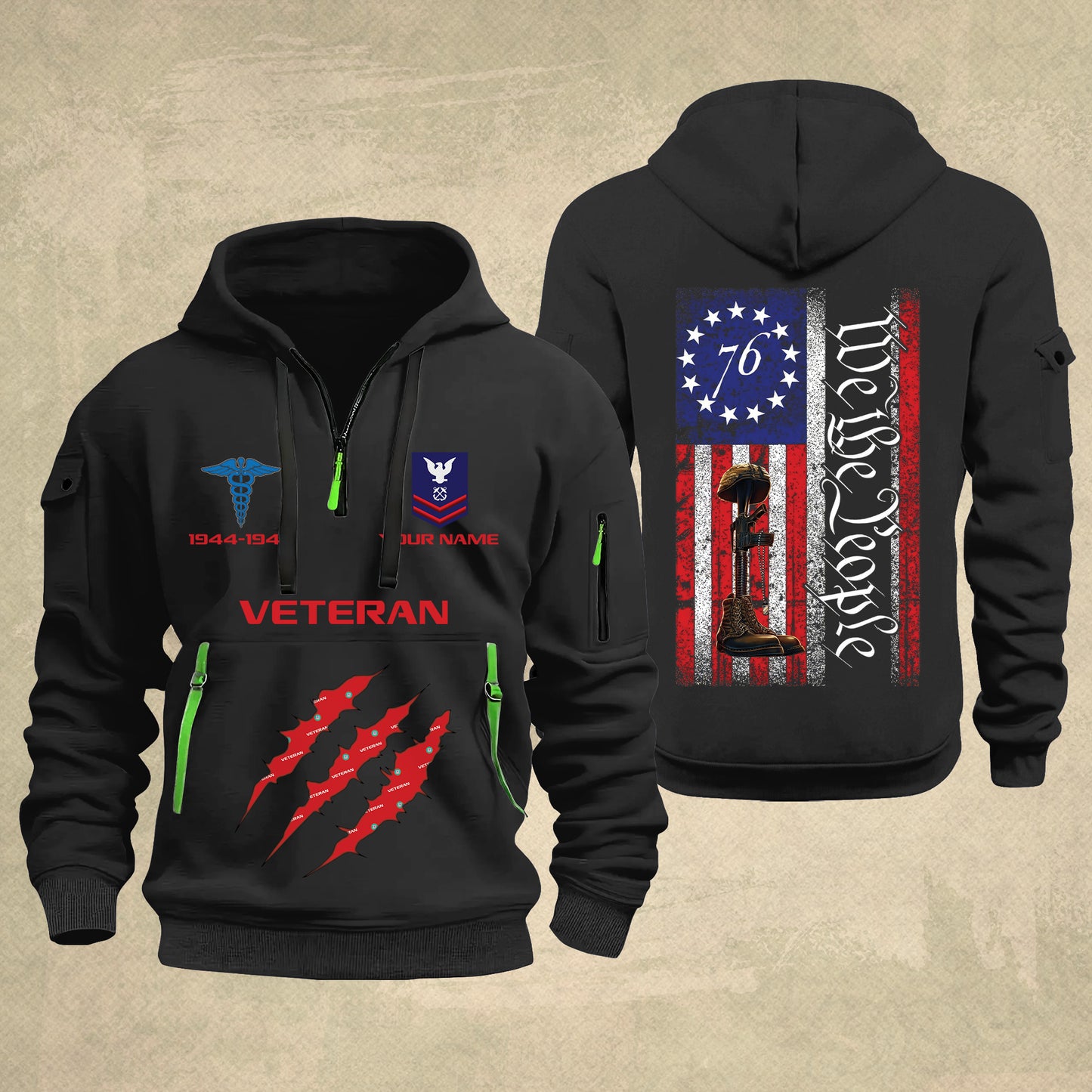 Coast Guard Rating - Personalized We The People 250th USA Zip Hoodie Multicolor – Custom Military Branch, 1776–2026, Custom Name - 17690400
