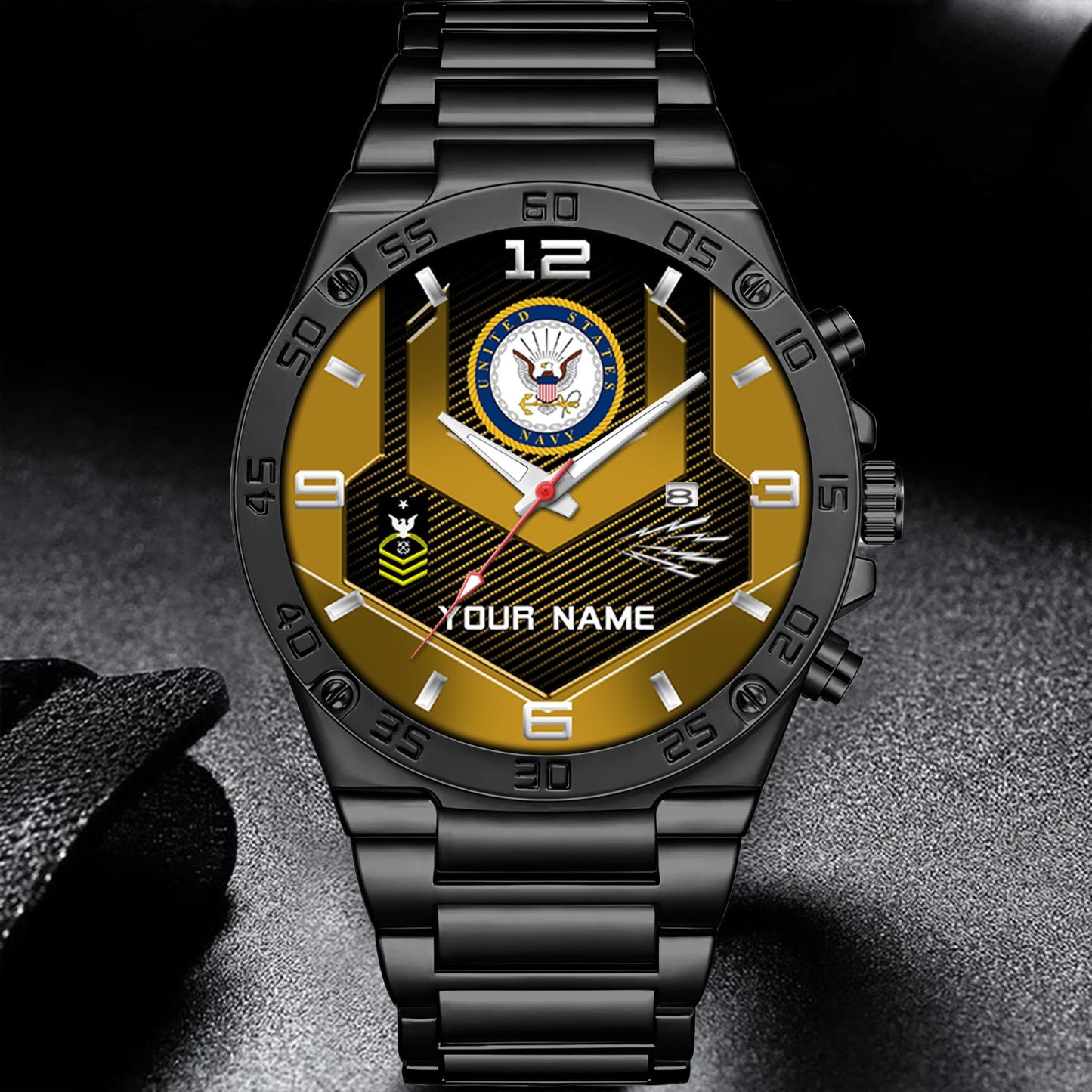 Navy Rating - Personalized US Soldier/ Veteran With Name And Rank Gentleman Stainless Steel Watch - 17491680