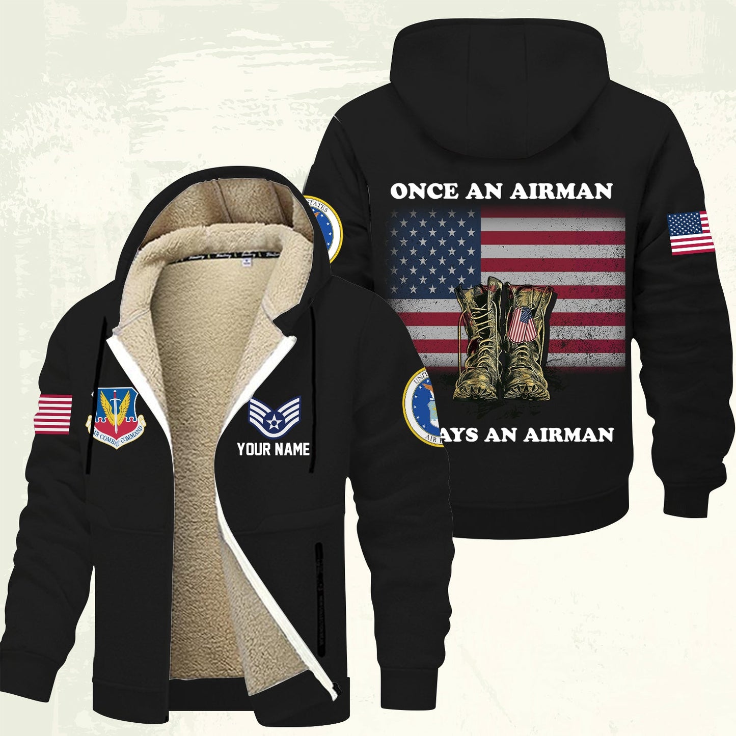 Air Force Command - Personalized US Soldier/ Veteran With Name And Rank Hoodie Zip Velvet Coat - 17362944