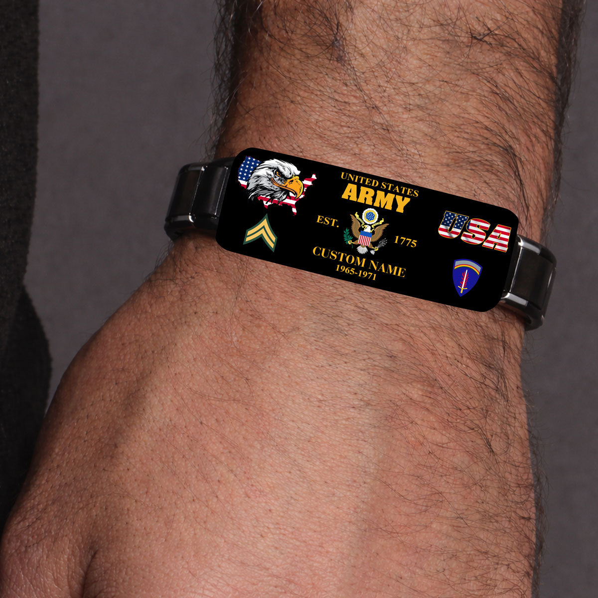 Army Division - Personalized US Soldier/ Veteran With Rank, Name And Year Bracelet - 1776124802
