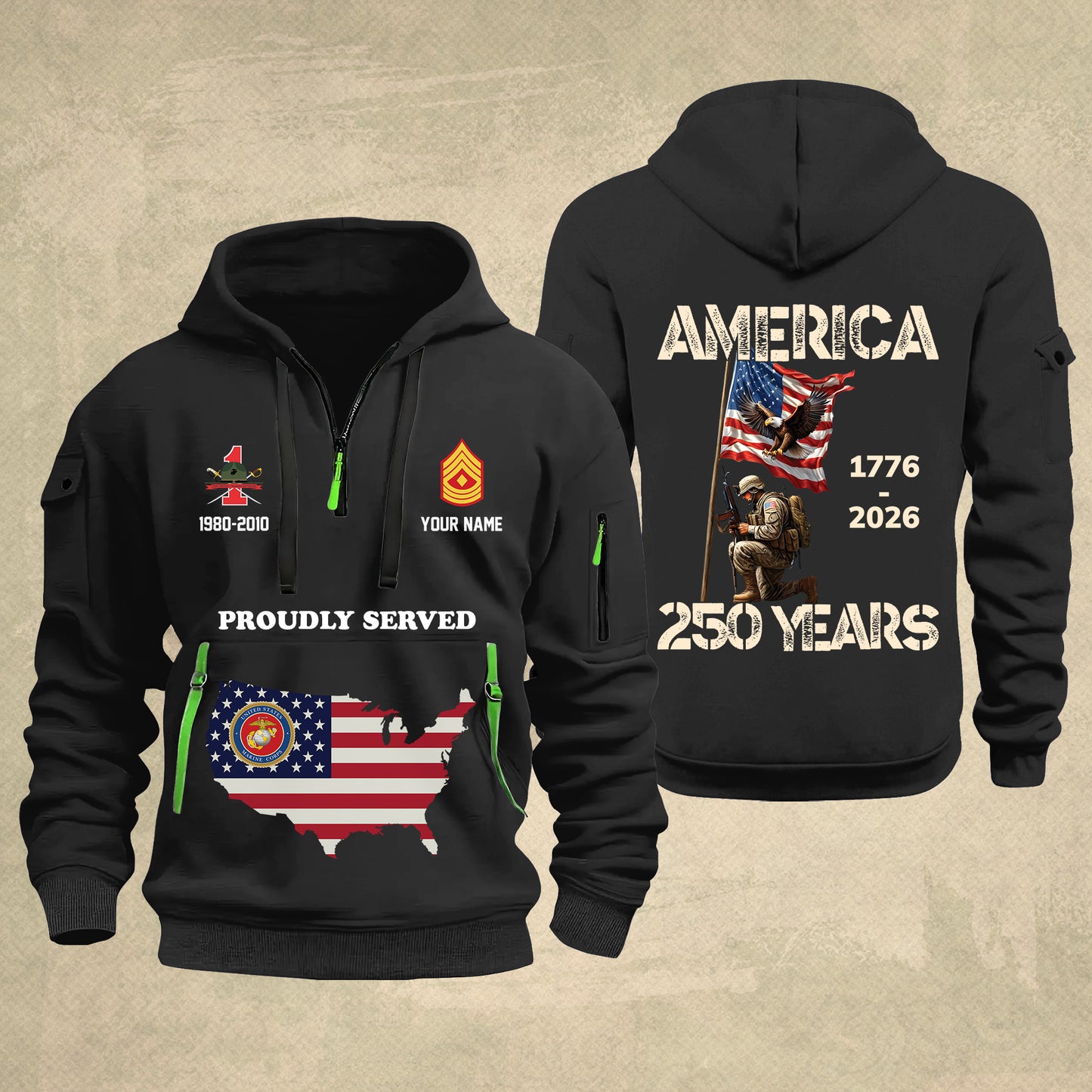 Marines Battalions - Personalized America 250 Years Zip Hoodie Multicolor, Custom U.S. Soldier Branch Hoodie, Happy Independence Day, 4th Of July Zip Hoodie - 1769040002
