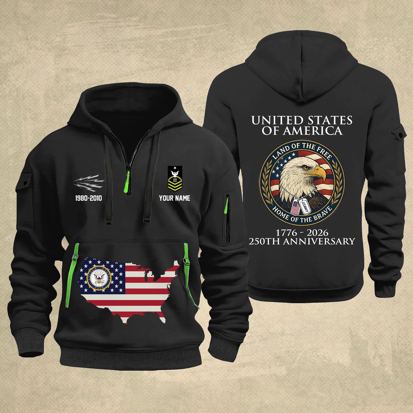 Navy Rating - Personalized 250th America Anniversary Zip Hoodie Multicolor, Land Of The Free Home Of The Brave Zip Hoodie, Custom Military Branch Hoodie - 17691264