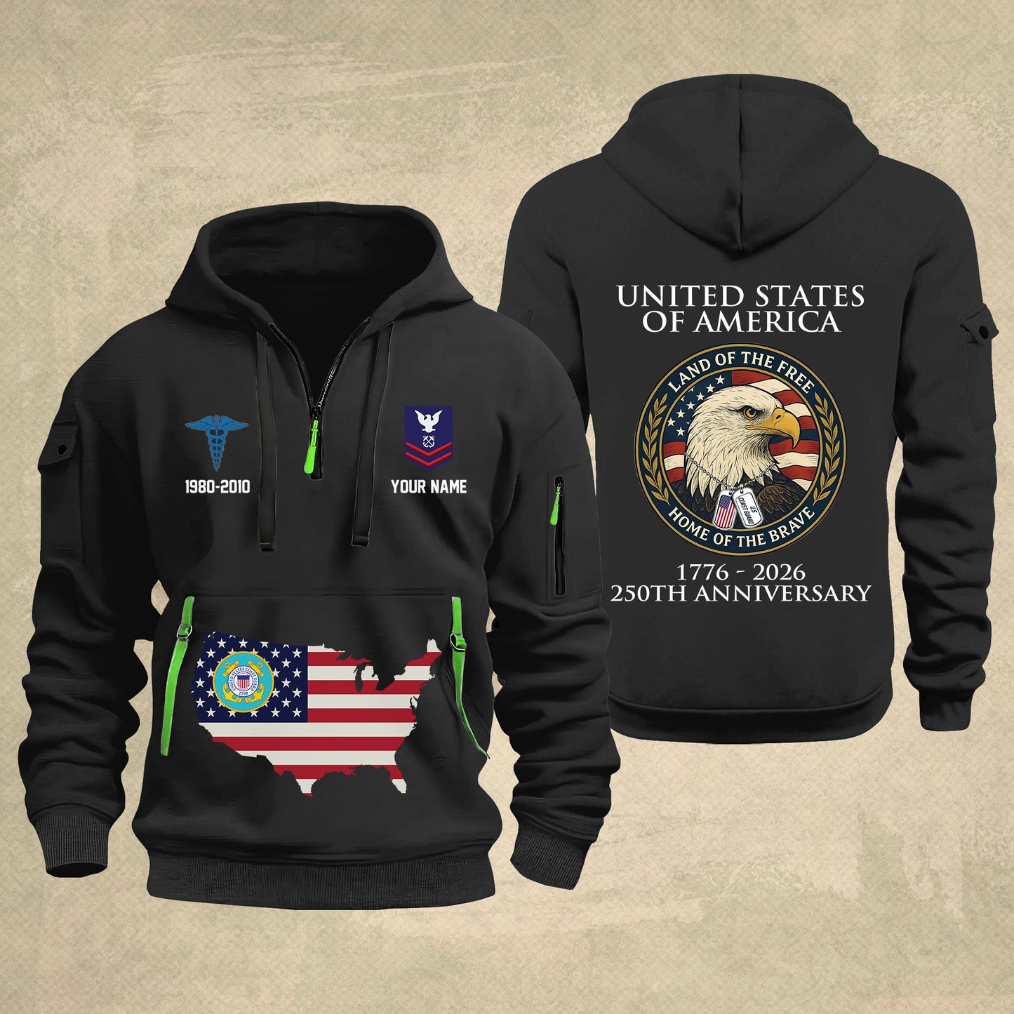 Coast Guard Rating - Personalized 250th America Anniversary Zip Hoodie Multicolor, Land Of The Free Home Of The Brave Zip Hoodie, Custom Military Branch Hoodie - 17691264