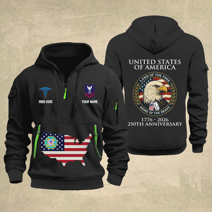 Coast Guard Rating - Personalized 250th America Anniversary Zip Hoodie Multicolor, Land Of The Free Home Of The Brave Zip Hoodie, Custom Military Branch Hoodie - 17691264