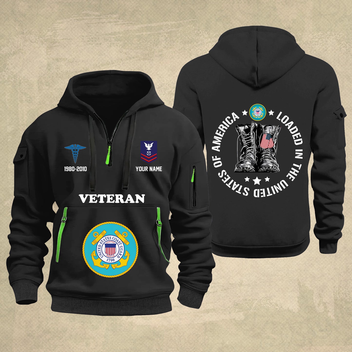 Coast Guard Rating - Personalized U.S. Military Zip Hoodie Multicolor With American Flag – Custom Veteran Hoodie – Independence Day Hoodie - 17689536