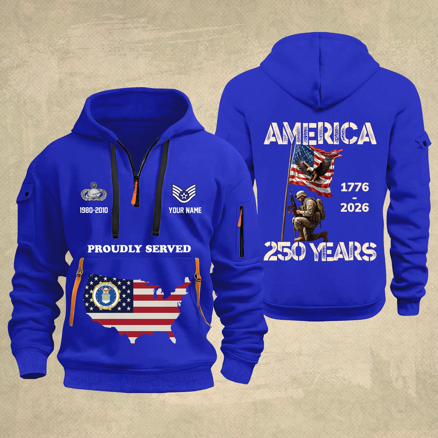 Air Force Badge - Personalized America 250 Years Zip Hoodie Multicolor, Custom U.S. Soldier Branch Hoodie, Happy Independence Day, 4th Of July Zip Hoodie - 1769040002