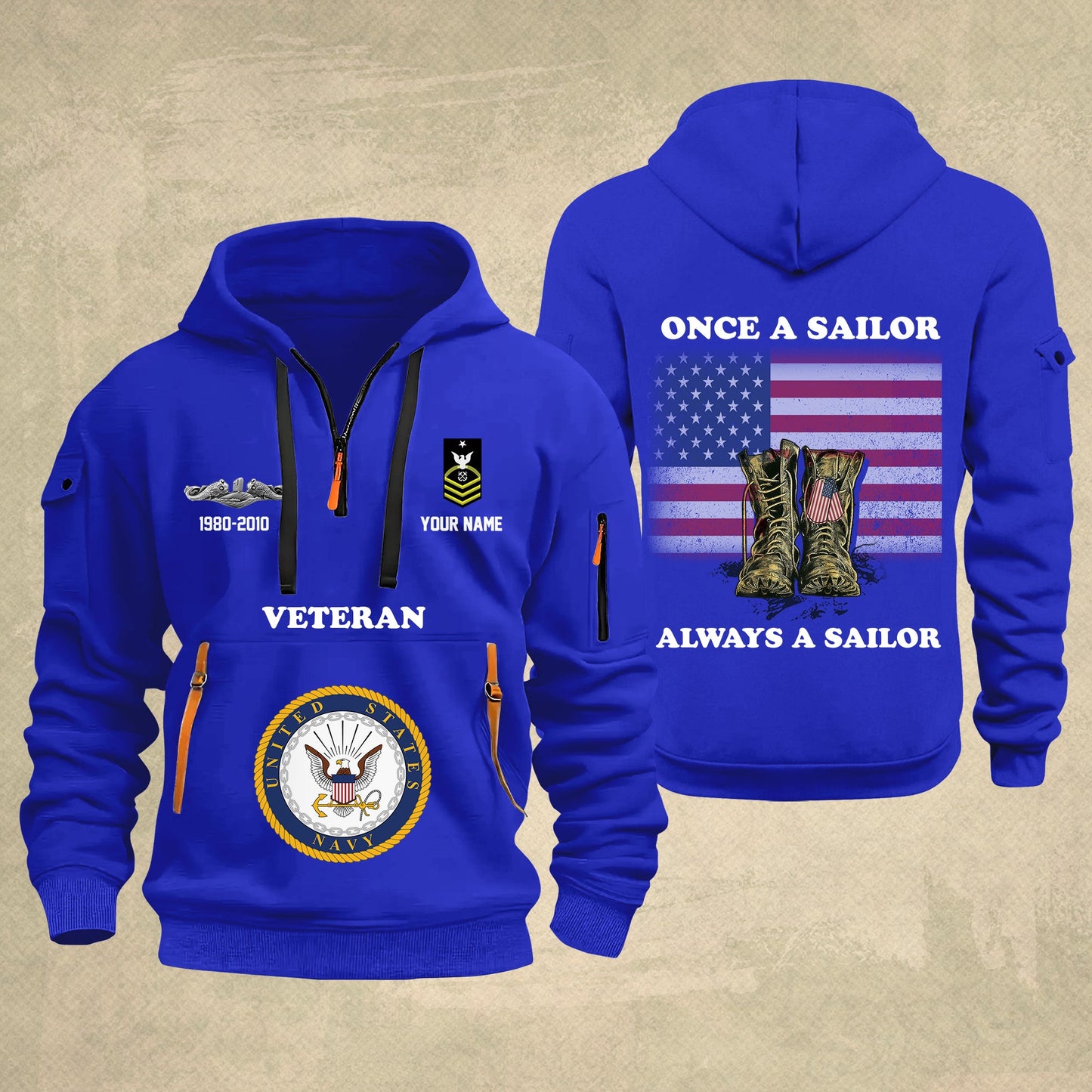 Navy Badge - Personalized US Soldier/ Veteran With Name And Rank Zip Hoodie Multicolor - 17044128