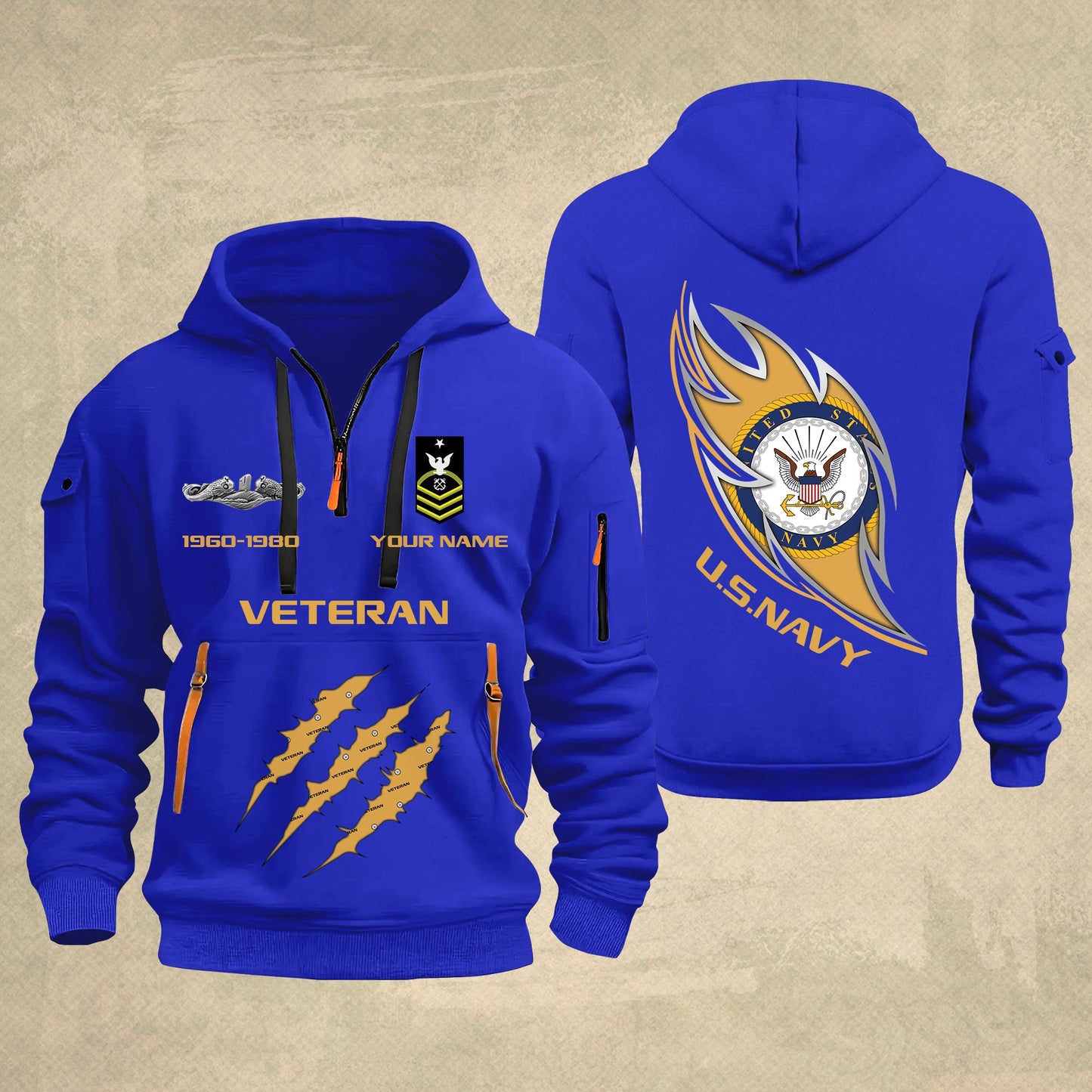 Navy Badge - Personalized US Soldier/ Veteran With Name And Rank Zip Hoodie Multicolor - 17361216