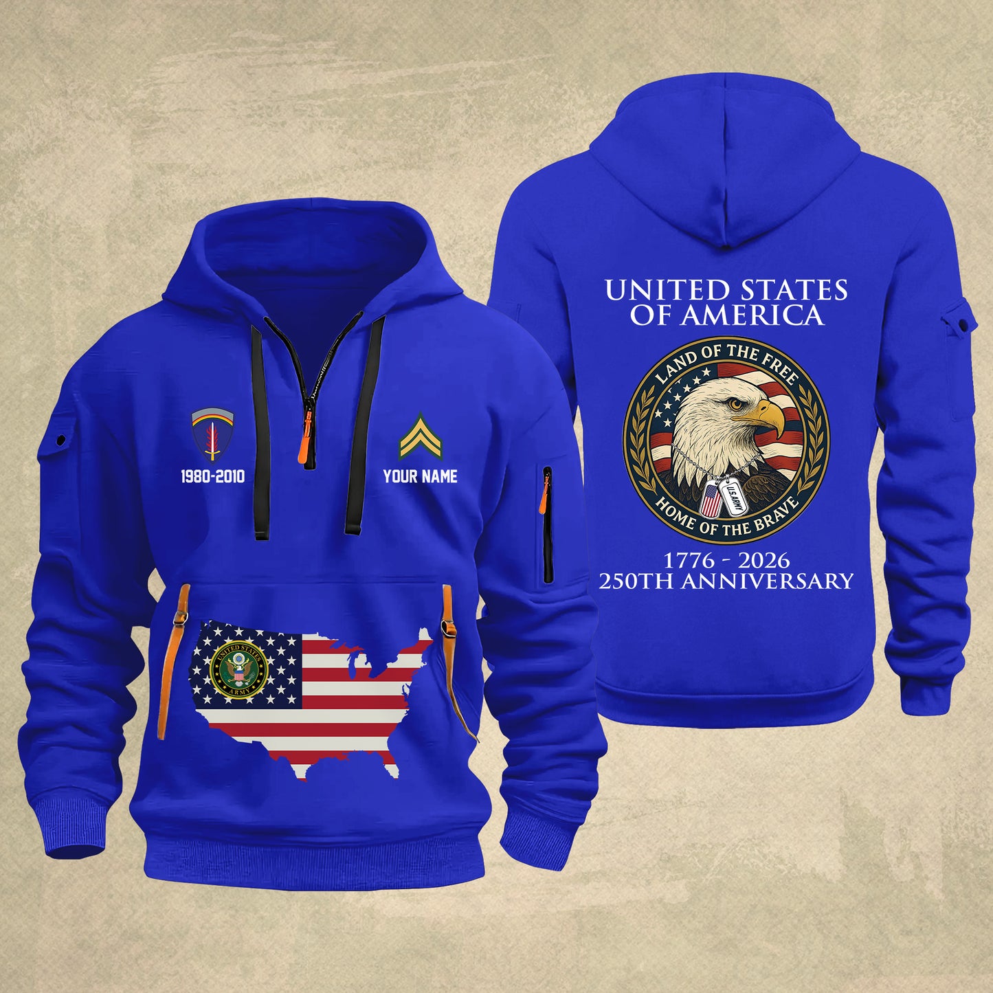 Army Division - Personalized 250th America Anniversary Zip Hoodie Multicolor, Land Of The Free Home Of The Brave Zip Hoodie, Custom Military Branch Hoodie - 17691264