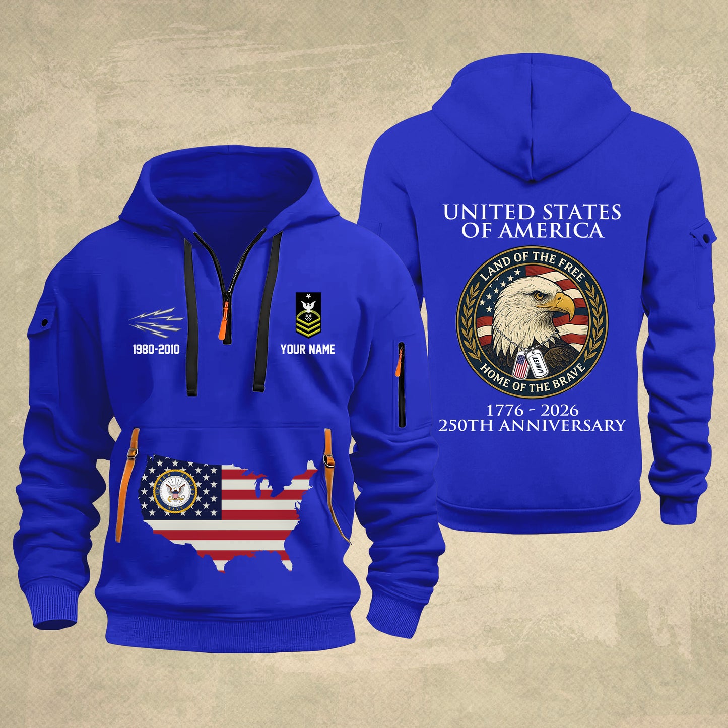 Navy Rating - Personalized 250th America Anniversary Zip Hoodie Multicolor, Land Of The Free Home Of The Brave Zip Hoodie, Custom Military Branch Hoodie - 17691264