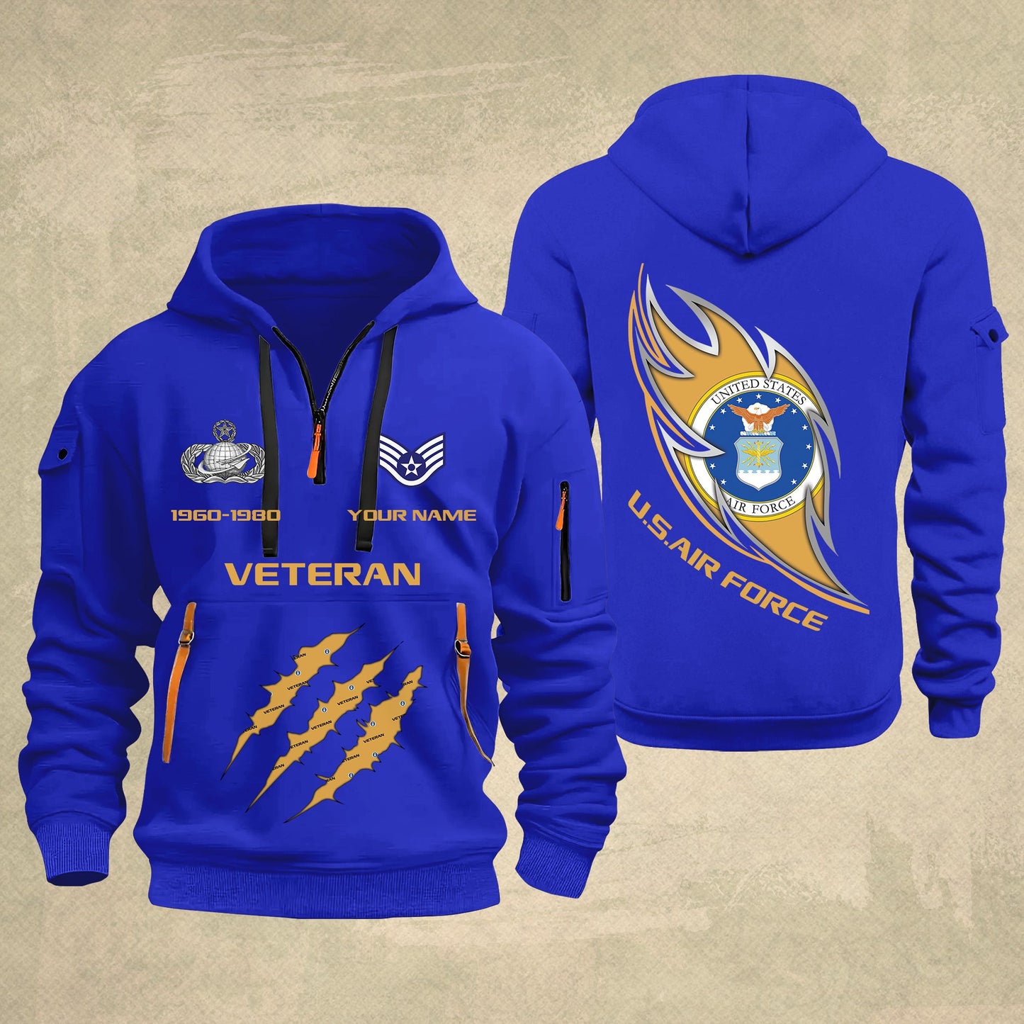 Air Force Badge - Personalized US Soldier/ Veteran With Name And Rank Zip Hoodie Multicolor - 17361216