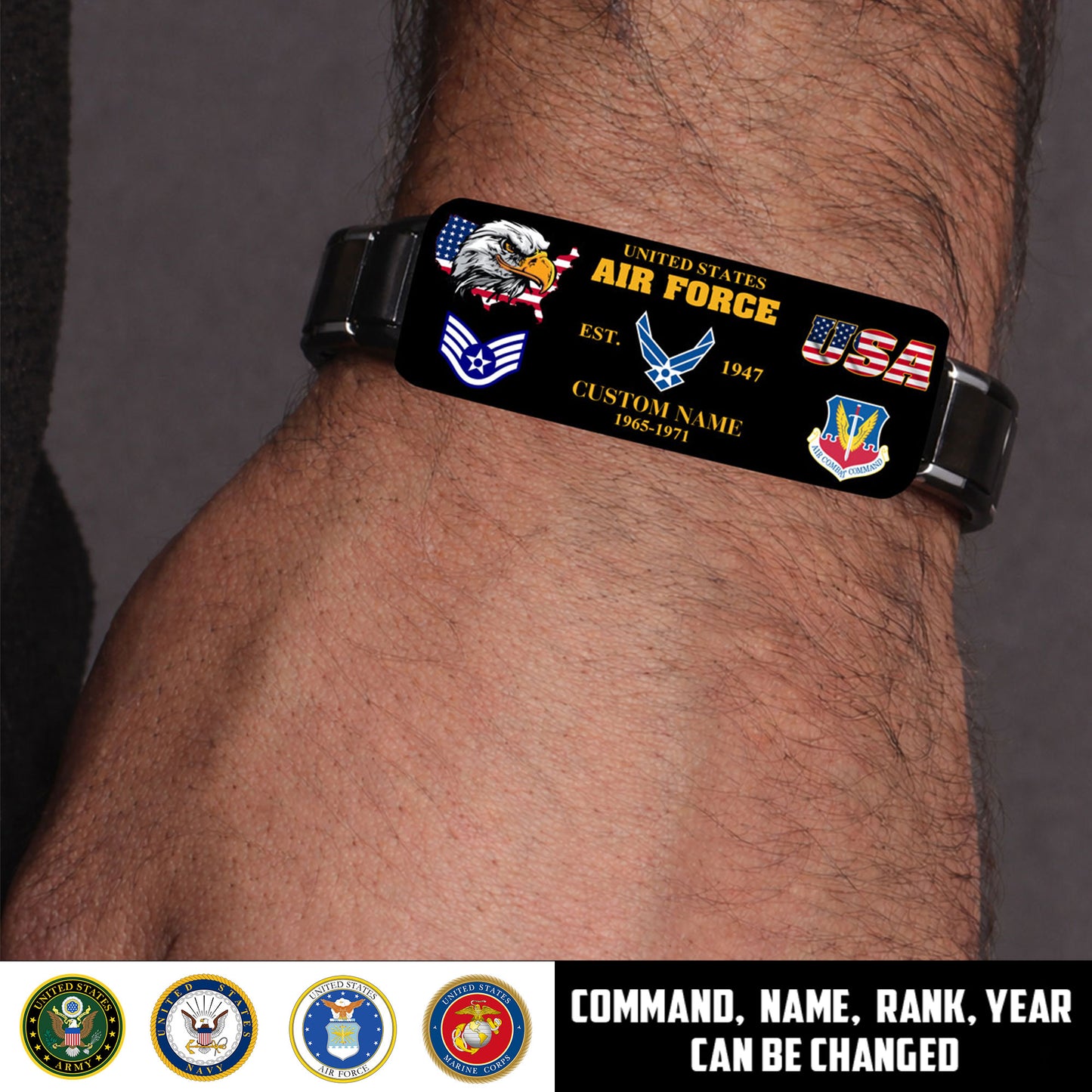 Air Force Command - Personalized US Soldier/ Veteran With Rank, Name And Year Bracelet - 1776124802