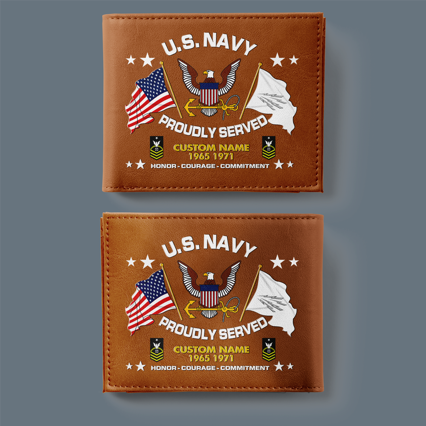 Navy Rating - Personalized US Soldier/ Veteran With Rank, Year And Name Leather Wallet - 1775692802