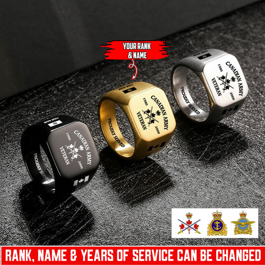 Personalized Canada Soldier/Veteran with Name, Year and Rank Engraved Men’s Ring - 1763424001
