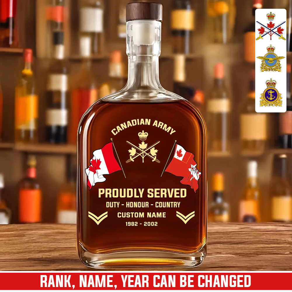 Personalized Canadian Soldier/ Veteran With Rank, Name And Year Whiskey Bottle Glass - 17781984