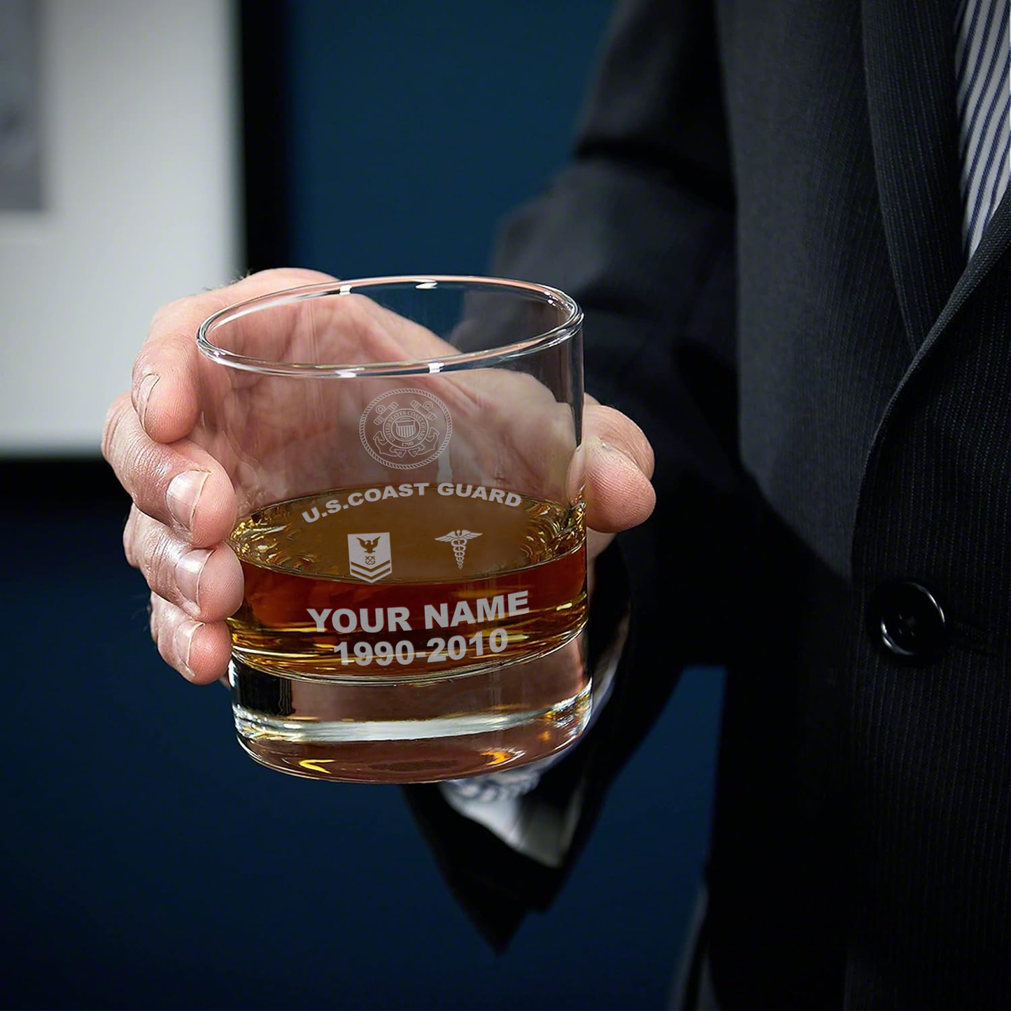 Coast Guard Rating - Personalized US Soldier/ Veteran With Rank, Name and Year Whiskey Glass - 17750880